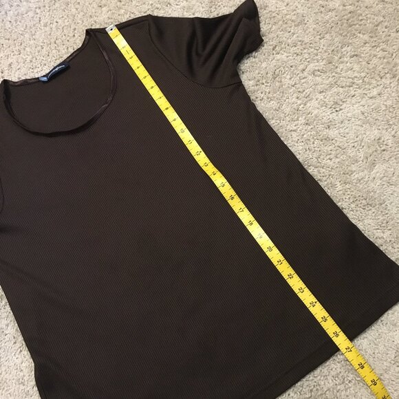 Dark Chocolate Satiny Collar Ribbed Short Sleeve Top - Picture 14 of 15